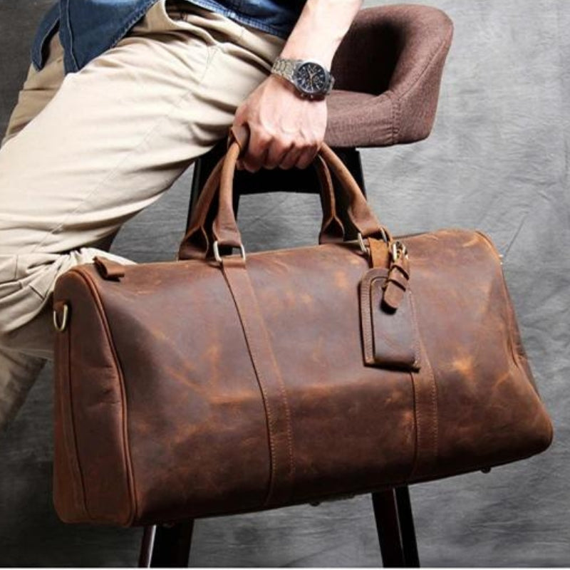 leather bag for men carried by hand - Brown - Black