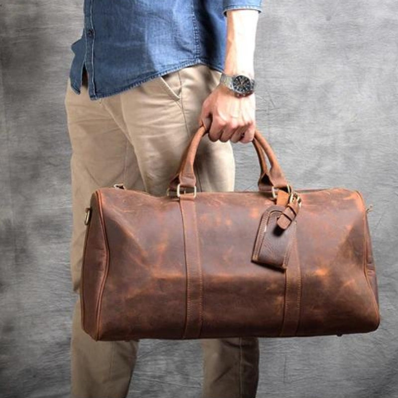 leather bag for men carried by hand - Brown - Black
