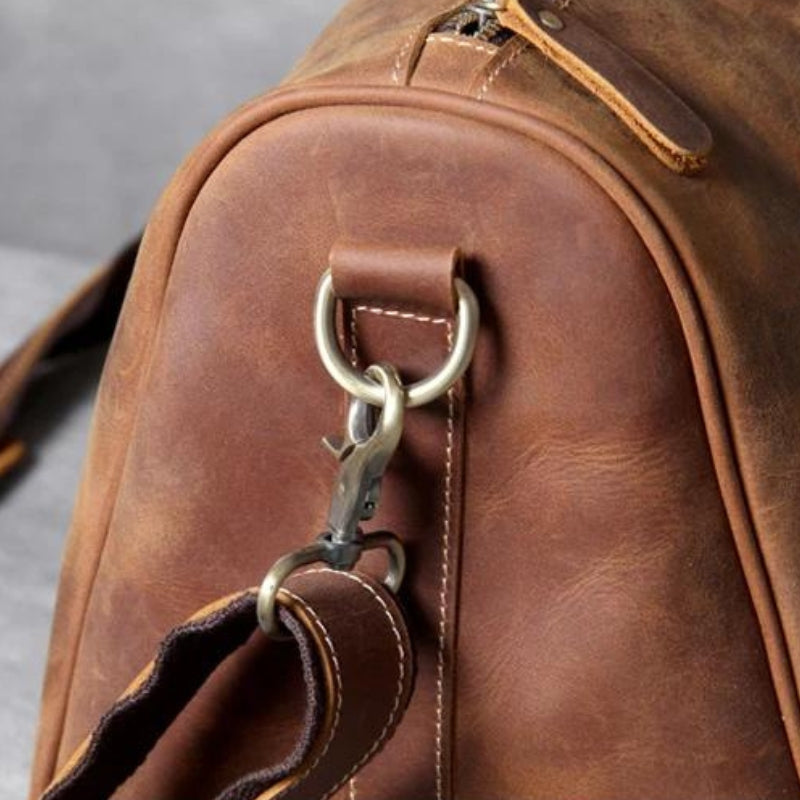 leather bag for men strap detail - Brown - Black