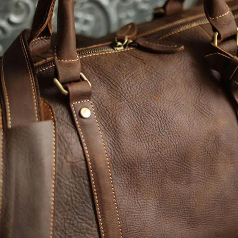 leather bag for men close-up leather texture - Brown - Black