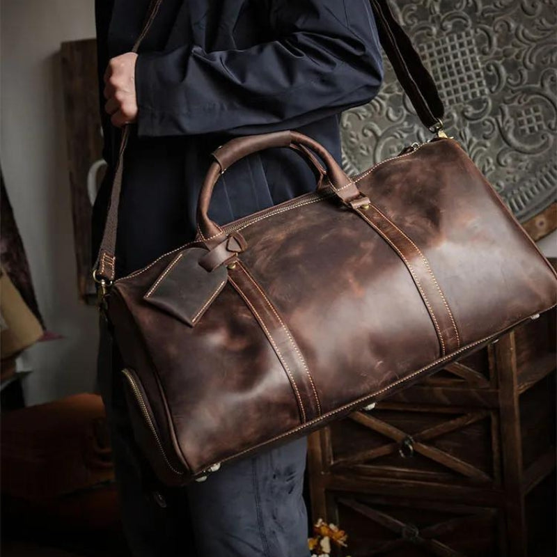 leather shoulder bag for men - Brown - Black