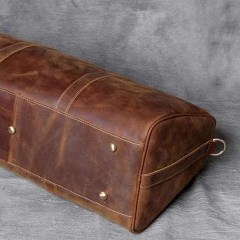leather bag for men close-up stitching - Brown - Black