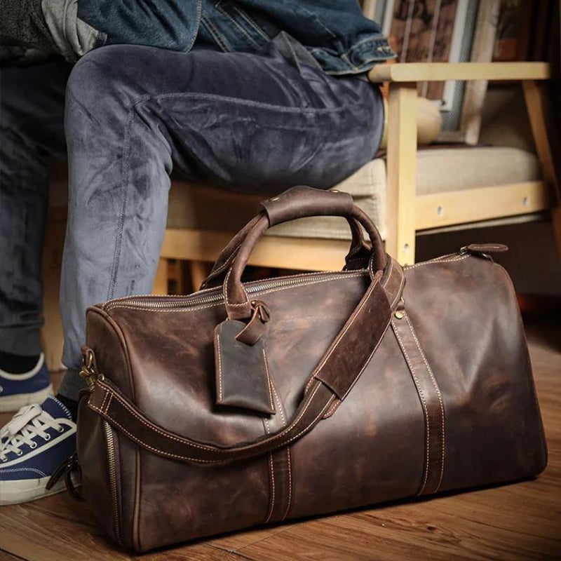 brown leather messenger bag for men - Brown - Black