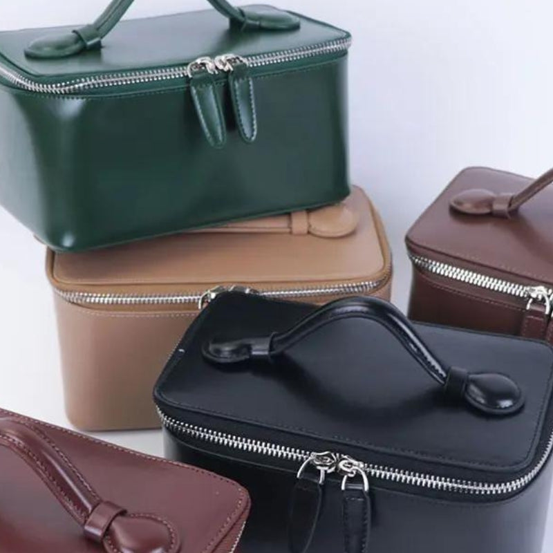 leather toiletry bag women - Black - Green - Beige - Brown