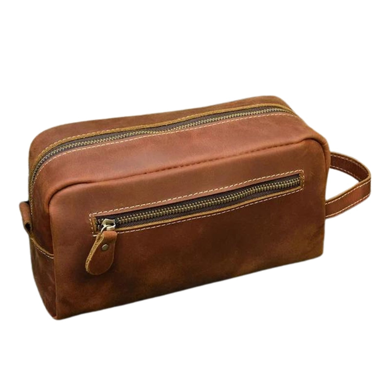 luxury leather toiletry bag men - Light Brown - Model 2