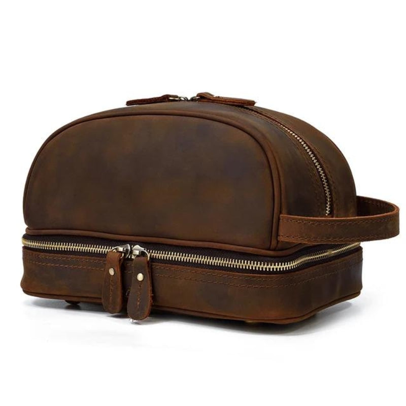 vintage leather toiletry bag for men - Brown - Model 1