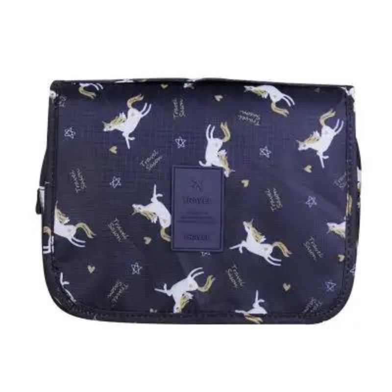 branded women's toiletry bag - Navy Blue Unicorn Print