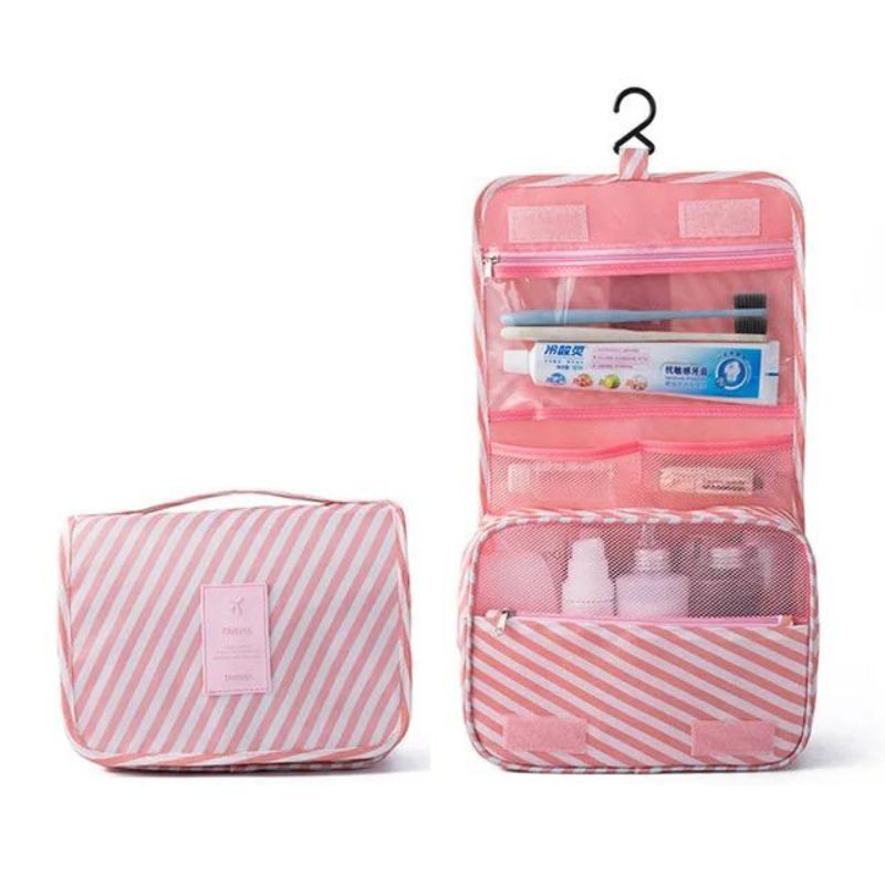 luxury women's toiletry bag - Pink Stripe Print