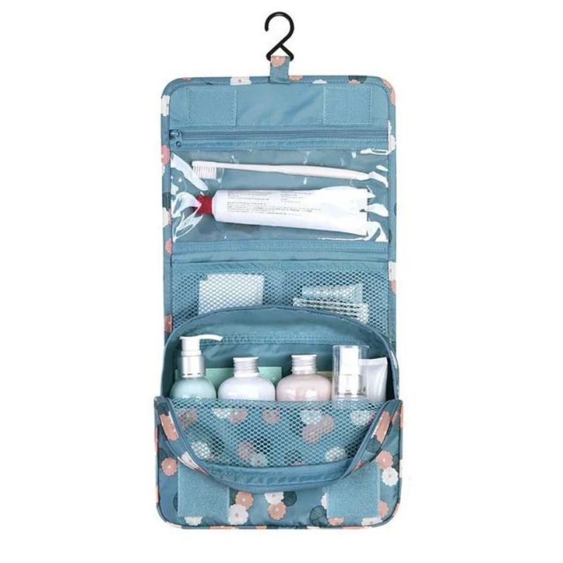 women's toiletry bag with compartment - Sky Blue Floral Print